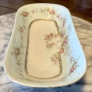 ANTIQUE China Oval Serving Bowl Soap Candy Dish Shabby Rose Gold Chic  AUSTRIA